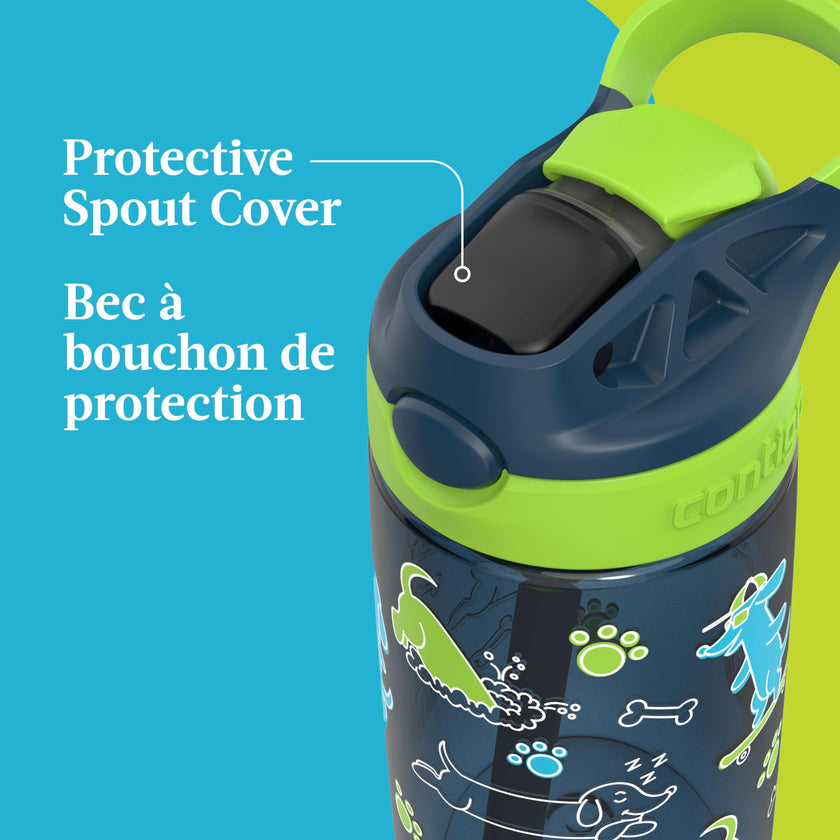 Contigo Kids Aubrey Straw Water Bottle with Leak-Proof Lid, BPA-Free Plastic, Dishwasher Safe, Lime with Dogs, 14 oz (414 mL) 🍁 All In One Marketplace Canada