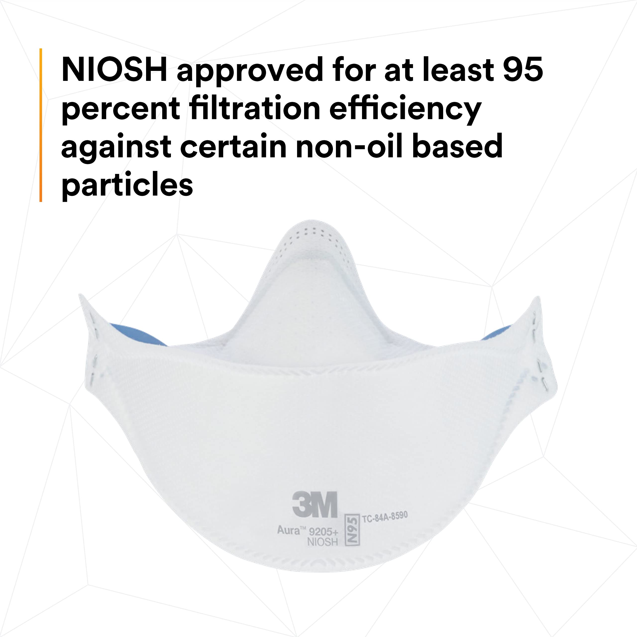 3M Aura Particulate Respirator 9205+, N95, Pack of 20 Disposable Respirators, Individually Wrapped, 3 Panel Flat Fold Design Allows for Facial Movements, Comfortable, NIOSH Approved 🍁 All In One Marketplace Canada