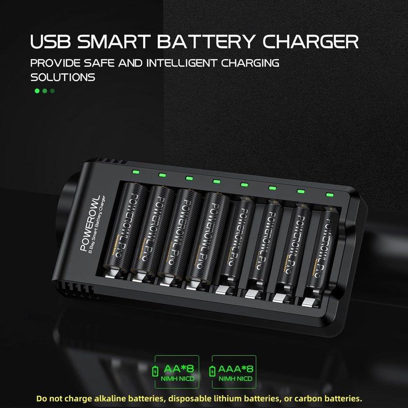 POWEROWL 8 Bay AA AAA Battery Charger for Ni-MH Rechargeable Batteries (No Adapter) 🍁 All In One Marketplace Canada
