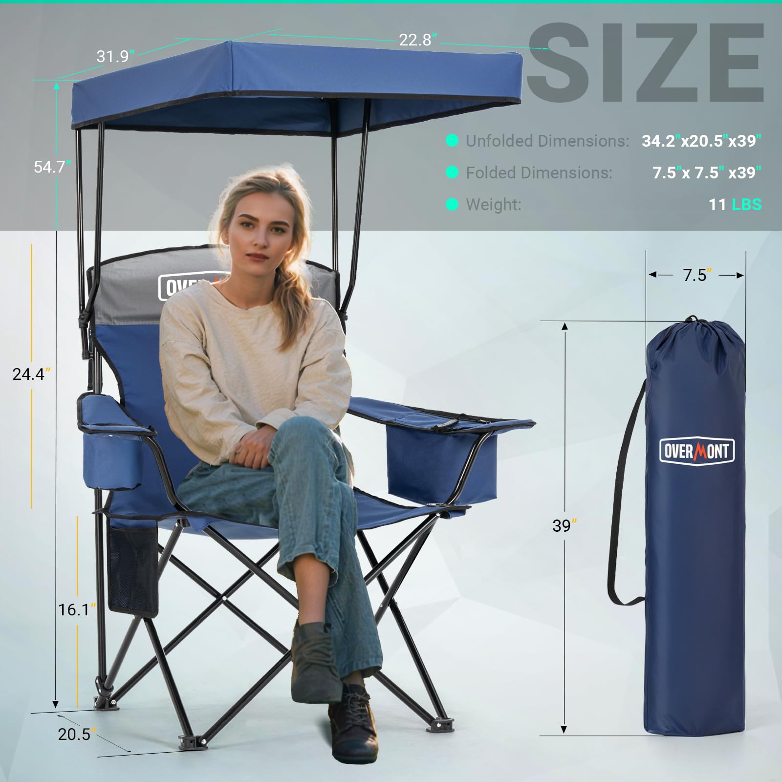 Overmont Beach Chair with Cooler and Umbrella - Sunshade Backpack Folding Canopy Chair with Two Arm Rest Cup Holder Carry Bag - Portable for Sand Camping Travel Outdoor Pool 330 lbs Blue 🍁 All In One Marketplace Canada