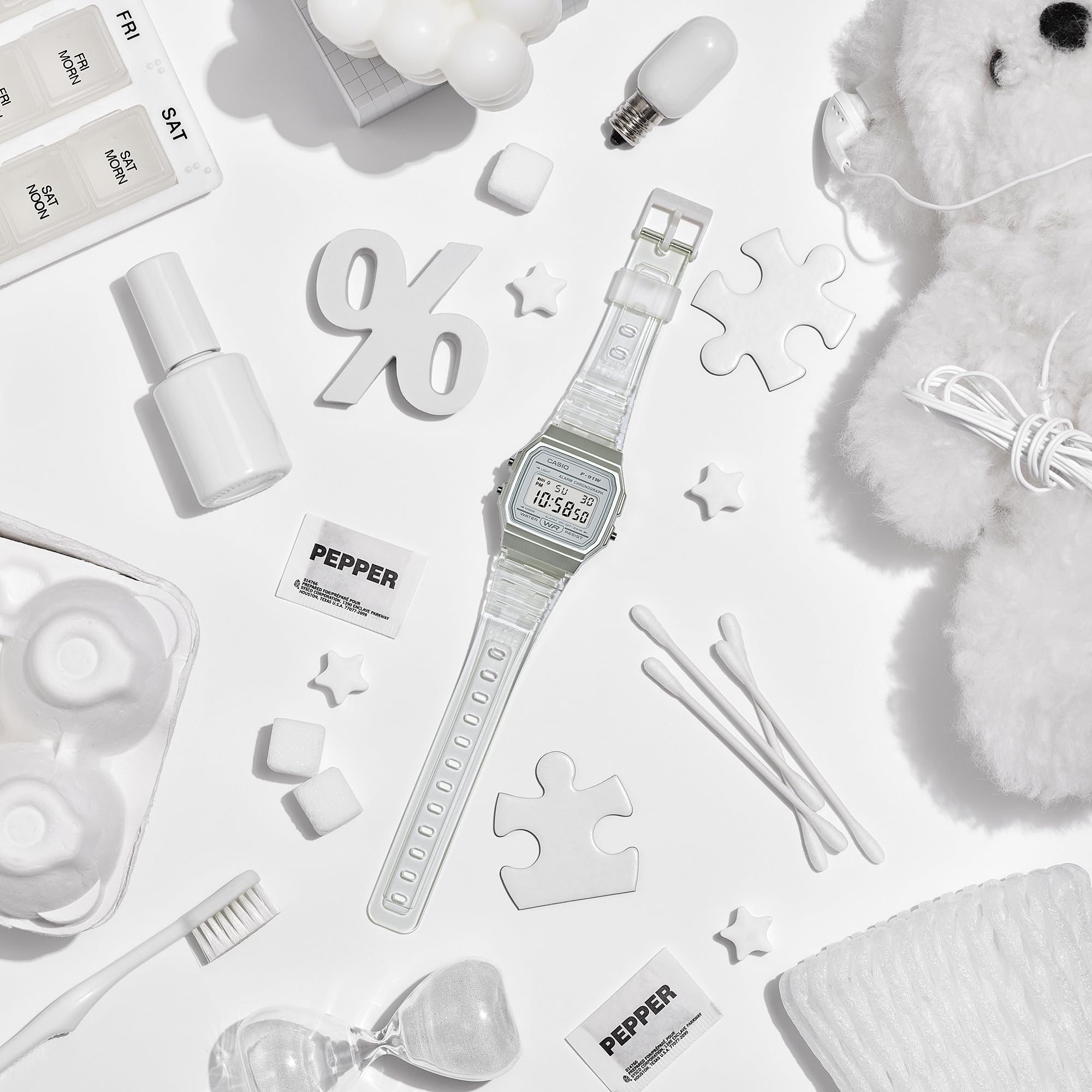Casio Quartz Watch with Resin Strap, Clear, 20 (Model: F-91WS-7CF) 🍁 All In One Marketplace Canada