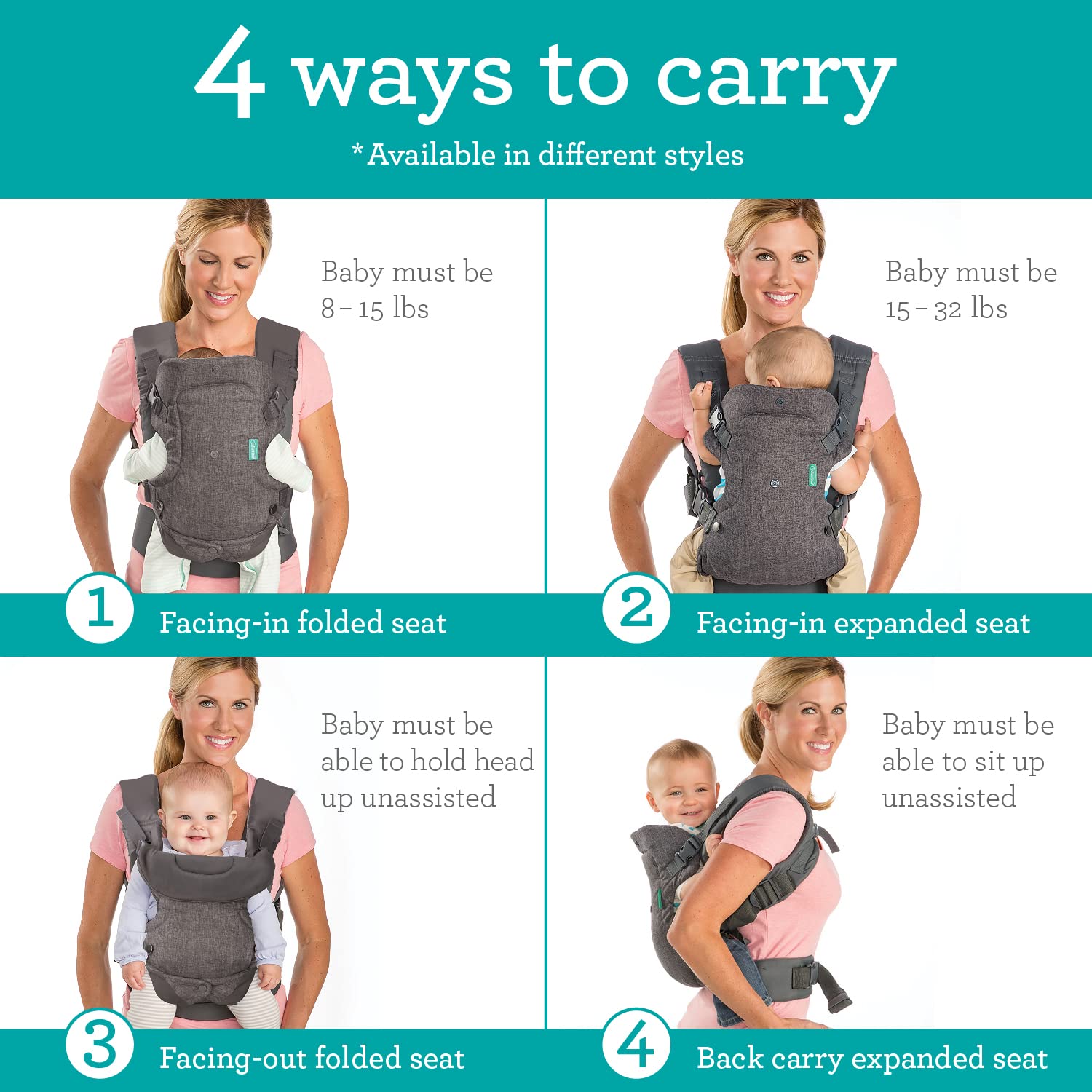 Infantino Flip 4-in-1 Baby Carrier Convertible Ergonomic, Gray 🍁 All In One Marketplace Canada