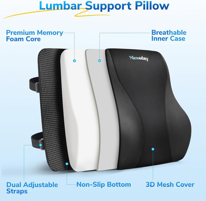Lumbar Support Pillow for Office Chair Car Lumbar Pillow Lower Back Pain Relief Memory Foam Back Cushion with 3D Mesh Cover Gaming Chair Back Pillow Ergonomic Back Rest for Wheelchair Desk 🍁 All In One Marketplace Canada