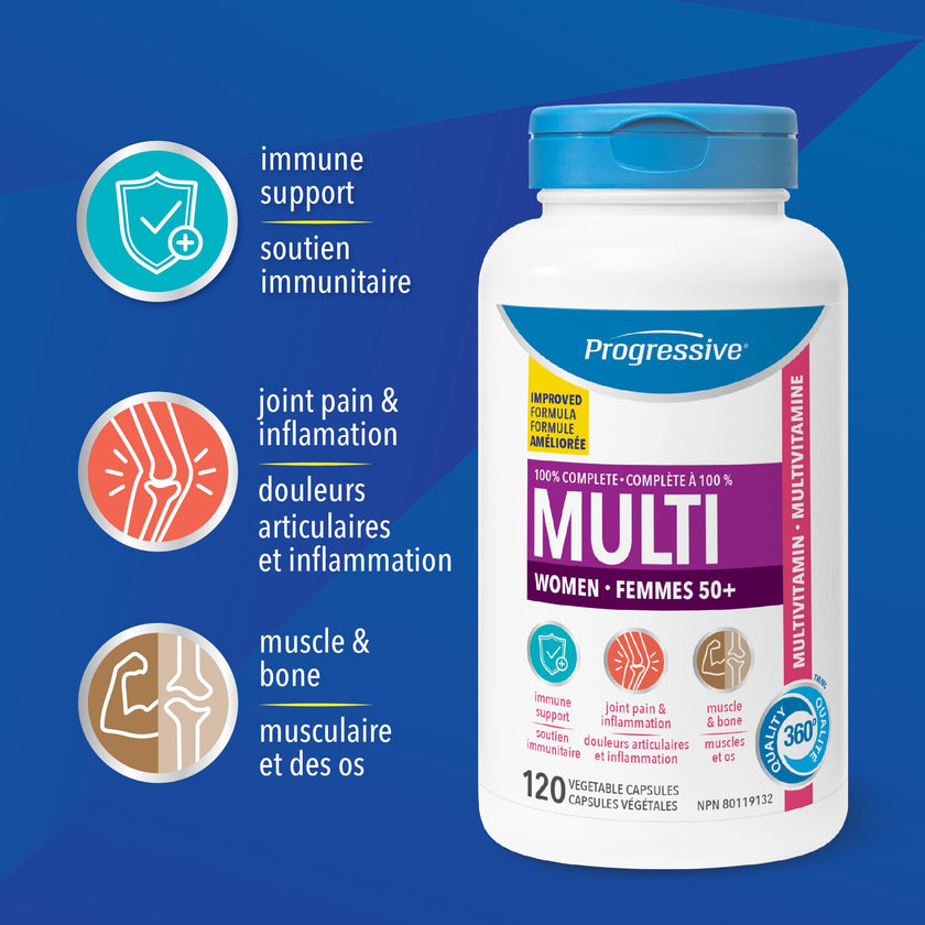 Progressive Advanced Multivitamin for Women 50+, with Black Cohosh, Chastetree, Maca, Turmeric, and CoQ10. Supports Menopause, Immunity, Heart Health, Joint Health, and Inflammation, 100% Complete, Canadian-Made, 120 Count 🍁 All In One Marketplace Canada