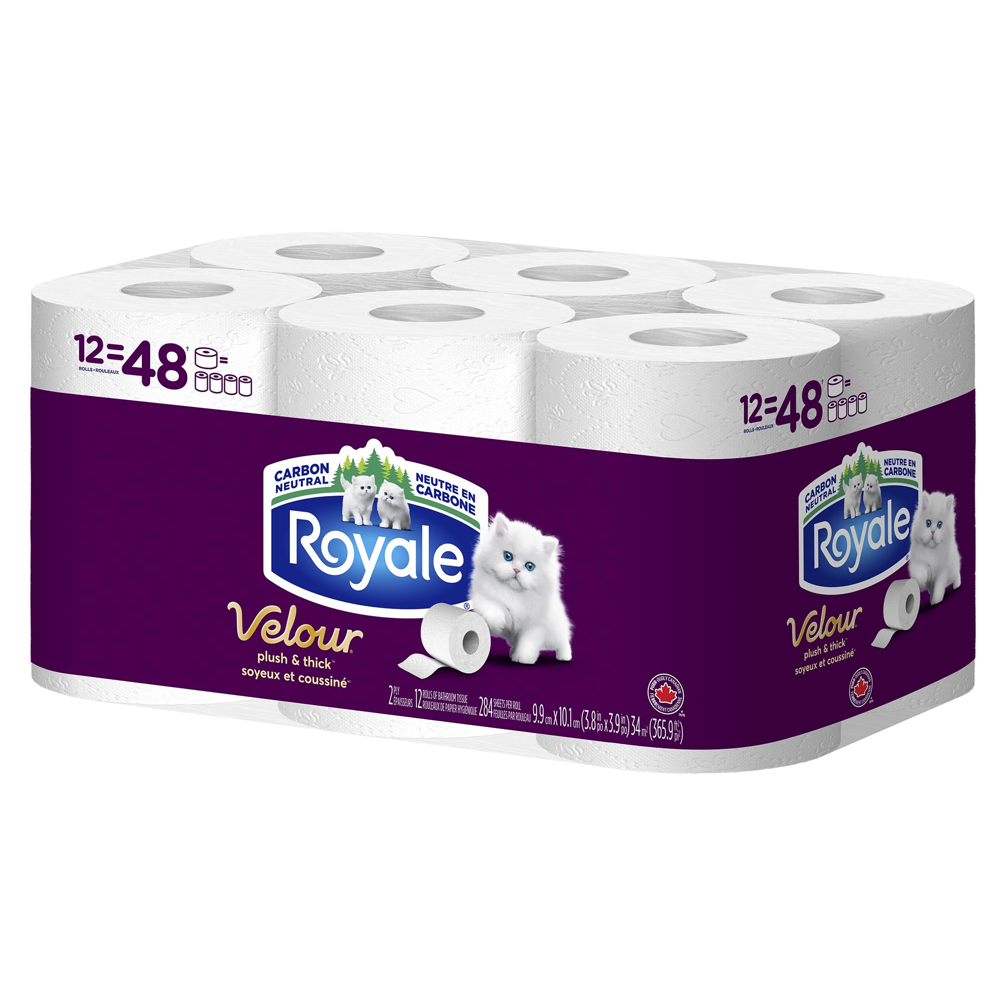 Royale Velour Toilet Paper, 12 Equal 48 Rolls, 284 Bathroom Tissues per roll 🍁 All In One Marketplace Canada