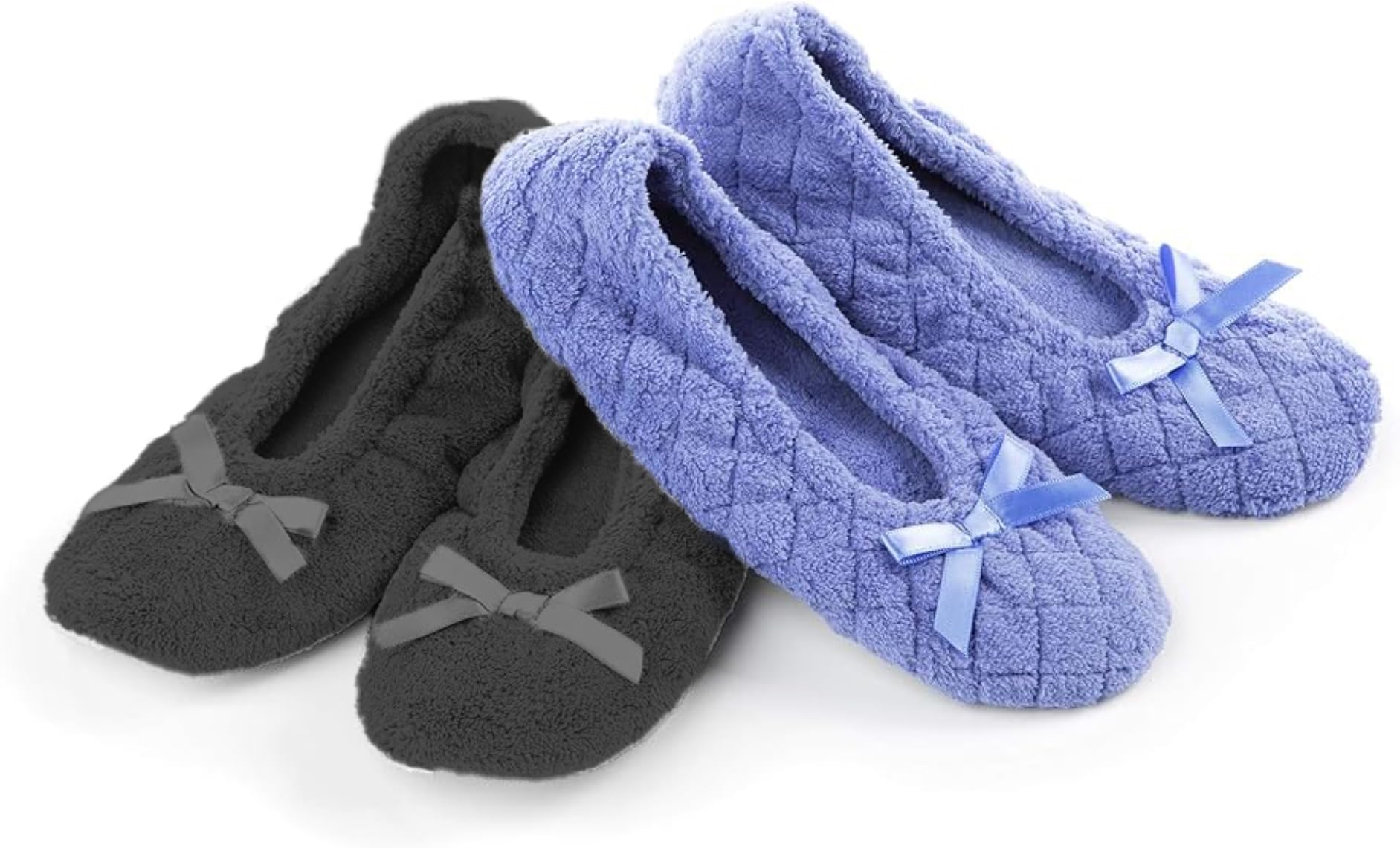 isotoner Women's 2 Pack Ballerina Slipper Quilted and Solid Ballet Flat, Periwinkle Quilted, Ash Solid, 8-9 🍁 All In One Marketplace Canada