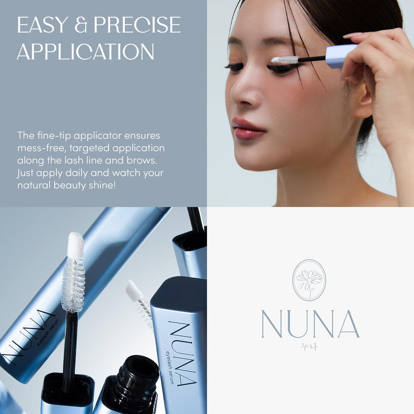 NUNA Eyelash Growth Support Serum 6ml – Eye Lash and Eyebrow Enhancing Serum for Women & Men with Biotin - Korean Multi Peptide & Natural Extracts – Promotes Fuller and Longer Lashes - 6 Month Supply 🍁 All In One Marketplace Canada
