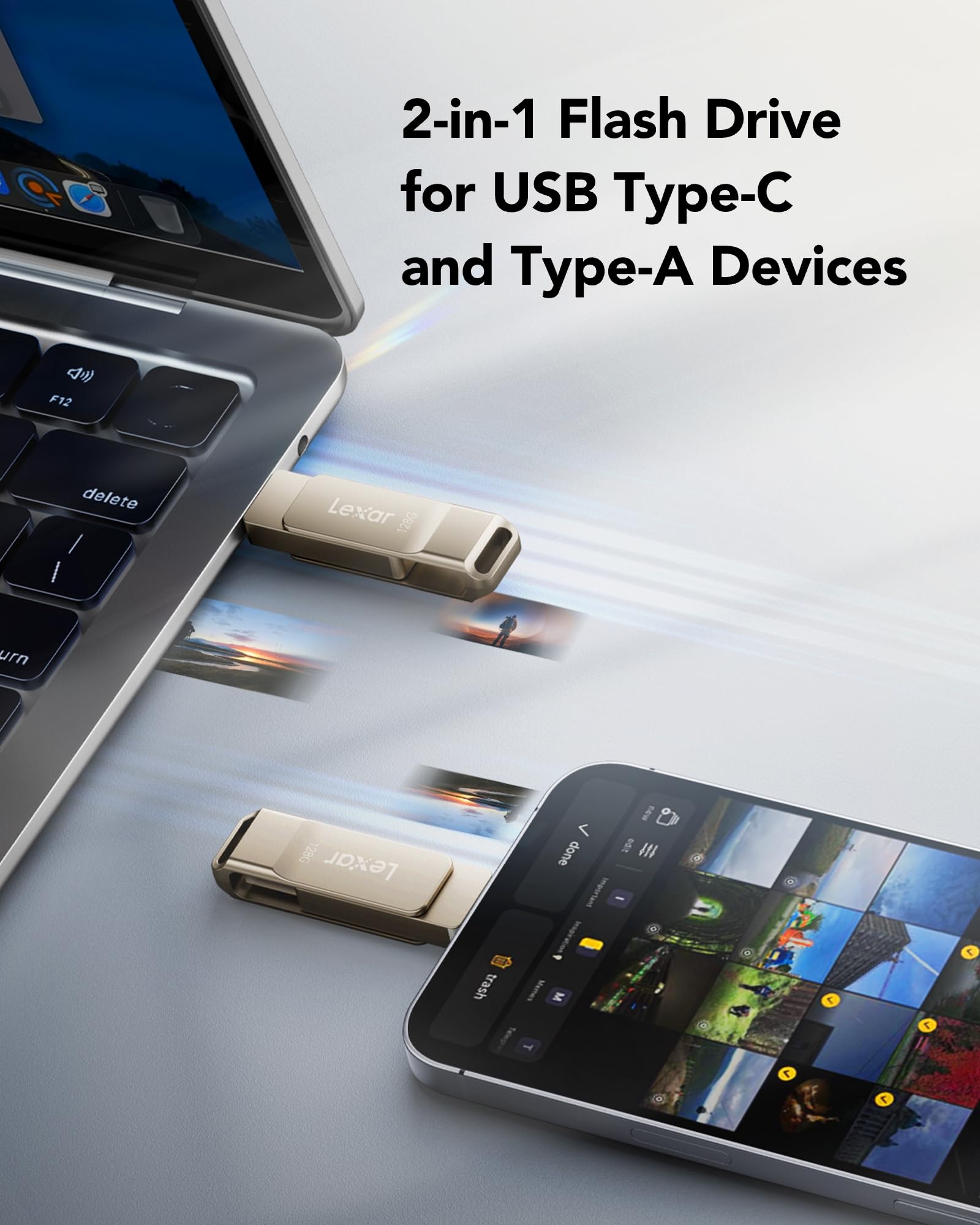 Lexar D40E 128GB Dual USB 3.2 Gen 1 Type-C Jump Drive, USB-C Flash Metal Housing Swivel Design Thumb Drive (Champagne Silver) 🍁 All In One Marketplace Canada
