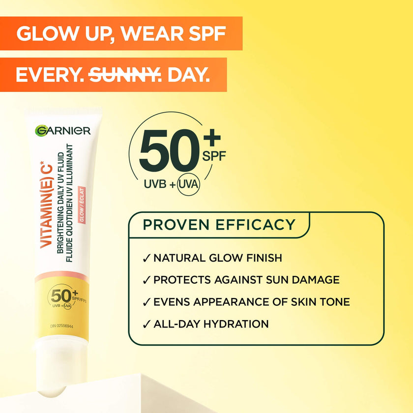 Garnier Vitamin C Daily UV Sunscreen Moisturizer SPF 50+, Brightening Glow Fluid for All Skin Tones, 50 mL 🍁 All In One Marketplace Canada