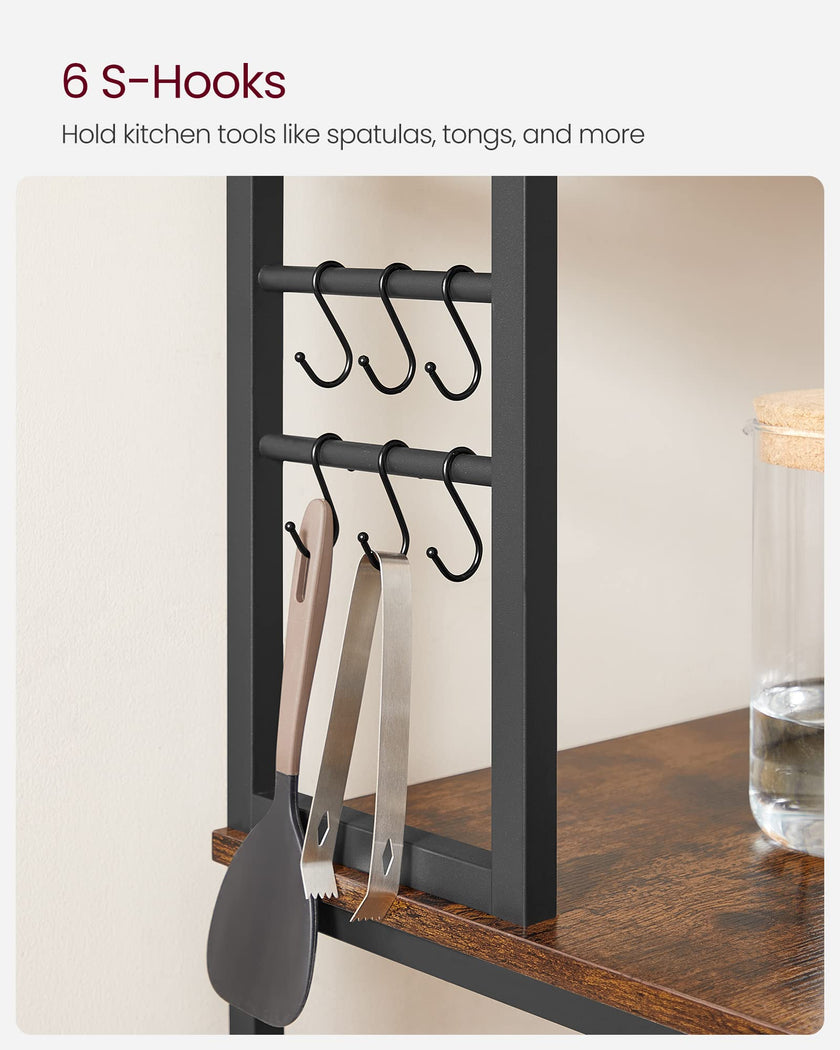 VASAGLE Coffee Bar, Baker’s Rack for Kitchen with Storage, 6-Tier Kitchen Shelves with 6 Hooks, Microwave Stand, Industrial, 15.7 x 31.5 x 65.7 Inches, Rustic Brown and Black UKKS019B01 🍁 All In One Marketplace Canada