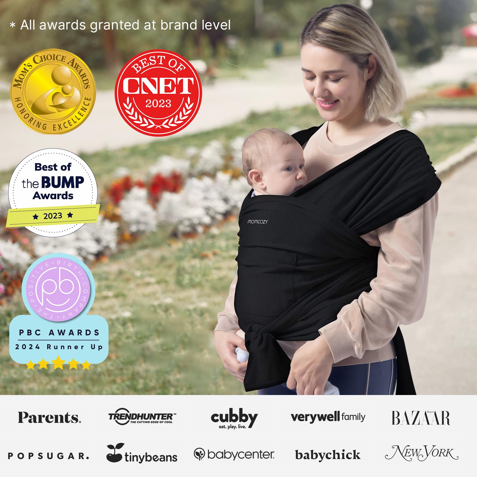Momcozy Baby Wrap Carrier Slings, Infant Carrier Slings for Newborn up to 50 lbs, Baby Wrap Adjustable for Adult Fits Sizes XXS-XXL, Easy to Wear Baby Carriers, Ergonomic Front Facing/Back, Black 🍁 All In One Marketplace Canada