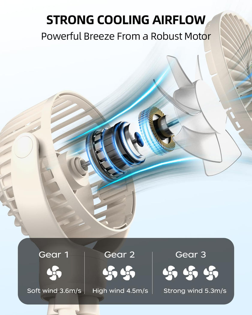 Stroller Fan, Portable Fan, Battery Powered Baby Clip On Fans, 3 Speeds Personal Cooling Fan with Rotatable Handheld for Car Seat Crib Bike Treadmill, Beige-white 🍁 All In One Marketplace Canada