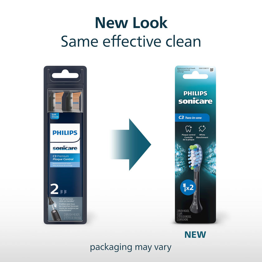 Philips Sonicare C3 Two-in-One - Genuine Replacement Electric Toothbrush Heads, Black, 2 Pack, HX9042/95 🍁 All In One Marketplace Canada