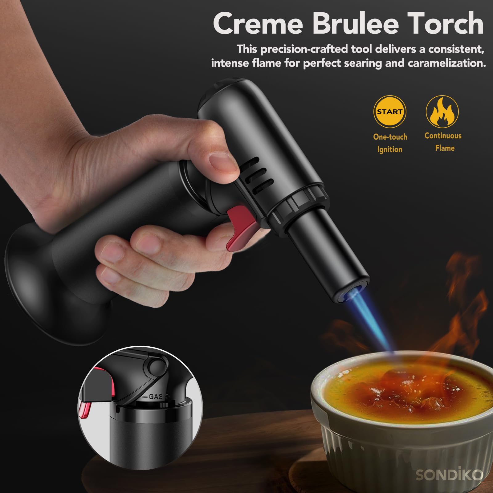 Sondiko Blow Torch with Fuel Gauge, Refillable Butane Torch Lighter with Safety Lock and Adjustable Flame, One-Handed Operation, Fit All Butane Tanks Kitchen Torch 🍁 All In One Marketplace Canada