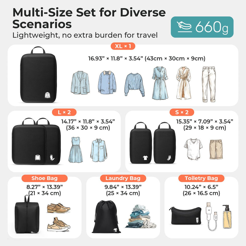 Compression Packing Cubes for Suitcases, Ultralight Packing Cubes for Backpack Waterproof Luggage Packing Organizers Expandable Packing Cubes for Travel Accessories and Essentials 8 Set Black 🍁 All In One Marketplace Canada