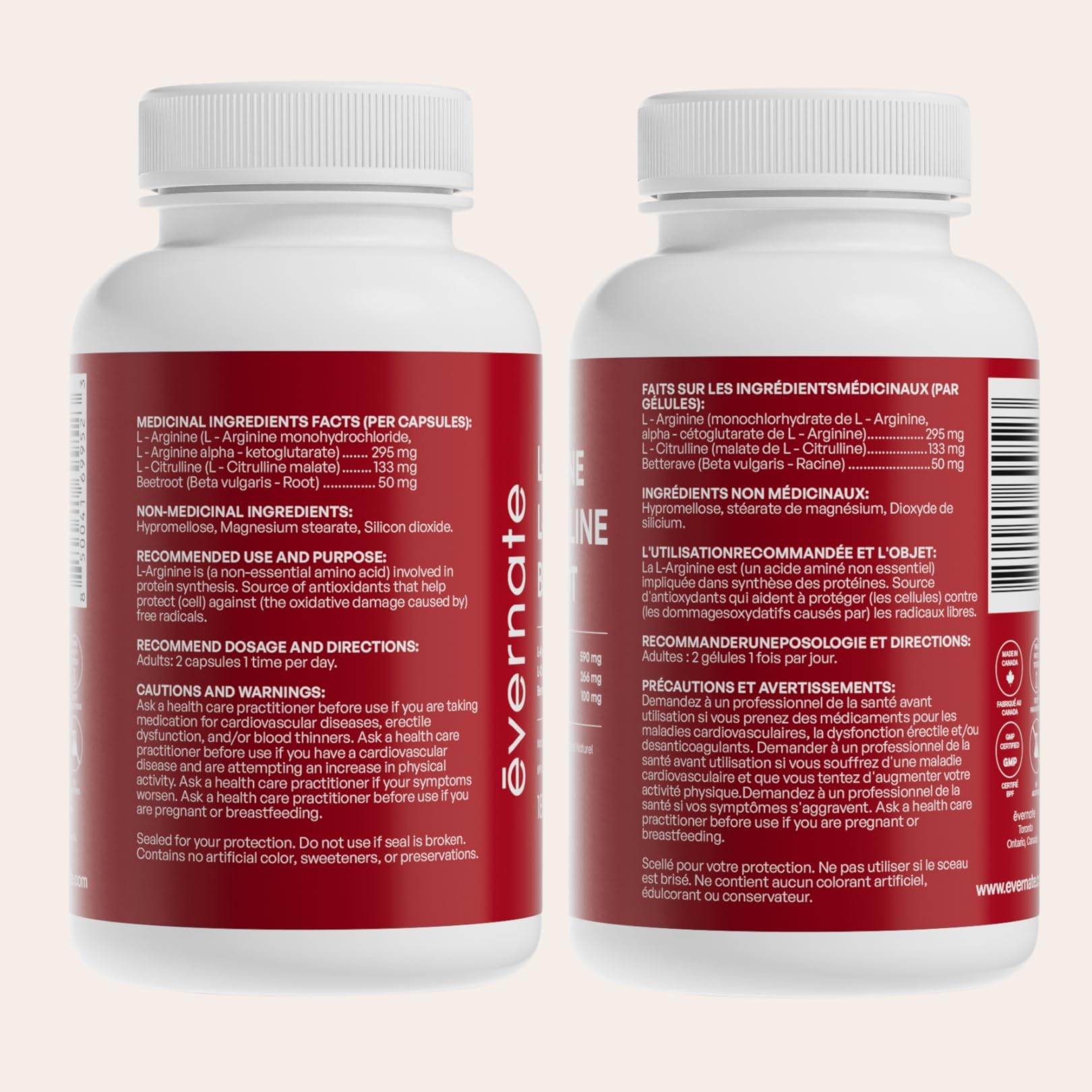 ALL-IN-ONE Nitric Oxide Complex – L-Arginine 590 mg with L-Citrulline 266 mg & Beetroot (Per Serving: 2 Capsules) – 3-in-1 Nitric Oxide, Circulation & Energy Support – 180 Vegan Capsules – Made in Canada 🍁 All In One Marketplace Canada