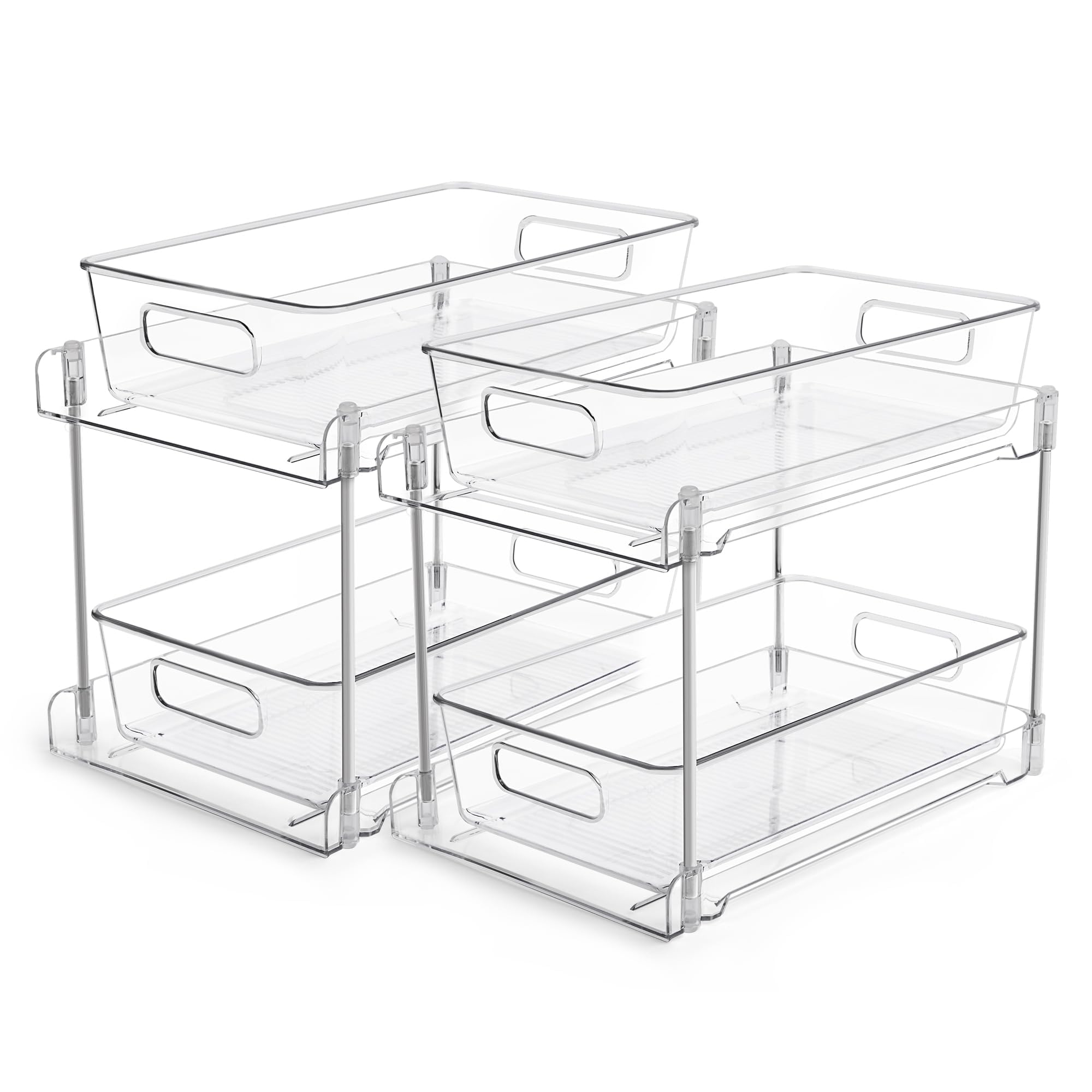 2 Tier Bathroom Organizer, Vtopmart 2 Pack Clear Under Sink Organizers Vanity Counter Storage Container, Medicine Cabinet Drawers Bins, Pull-Out Organization with Track for Pantry, Kitchen 🍁 All In One Marketplace Canada