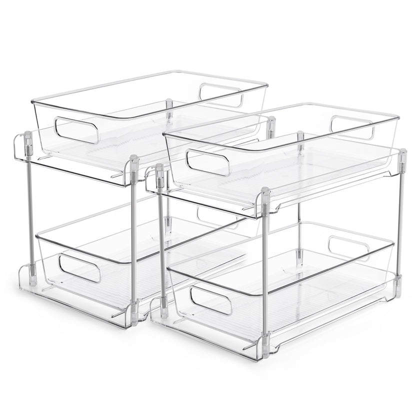 2 Tier Bathroom Organizer, Vtopmart 2 Pack Clear Under Sink Organizers Vanity Counter Storage Container, Medicine Cabinet Drawers Bins, Pull-Out Organization with Track for Pantry, Kitchen 🍁 All In One Marketplace Canada