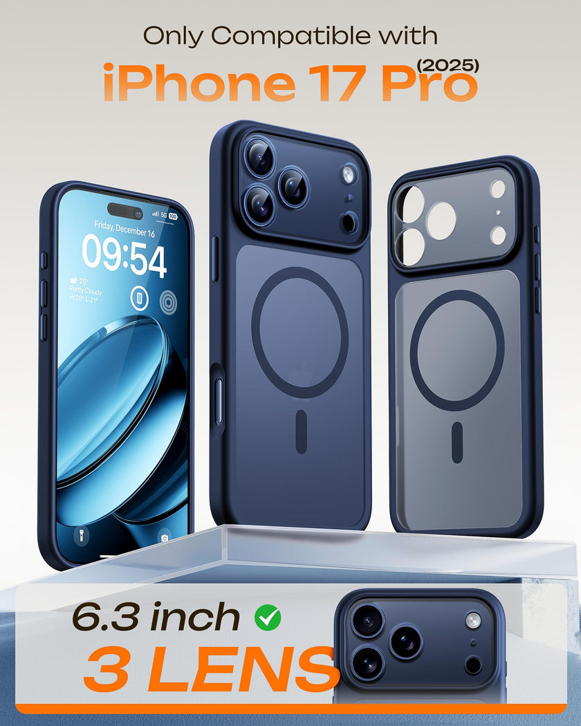 TOCOL Case for Phone 17 Pro, Full Camera Protection, Built-in Magnets, Compatible with Magsafe, Drop Protection, Translucent Matte Phone Case for Phone 17 Pro 6.3 inch (Dark Blue) 🍁 All In One Marketplace Canada