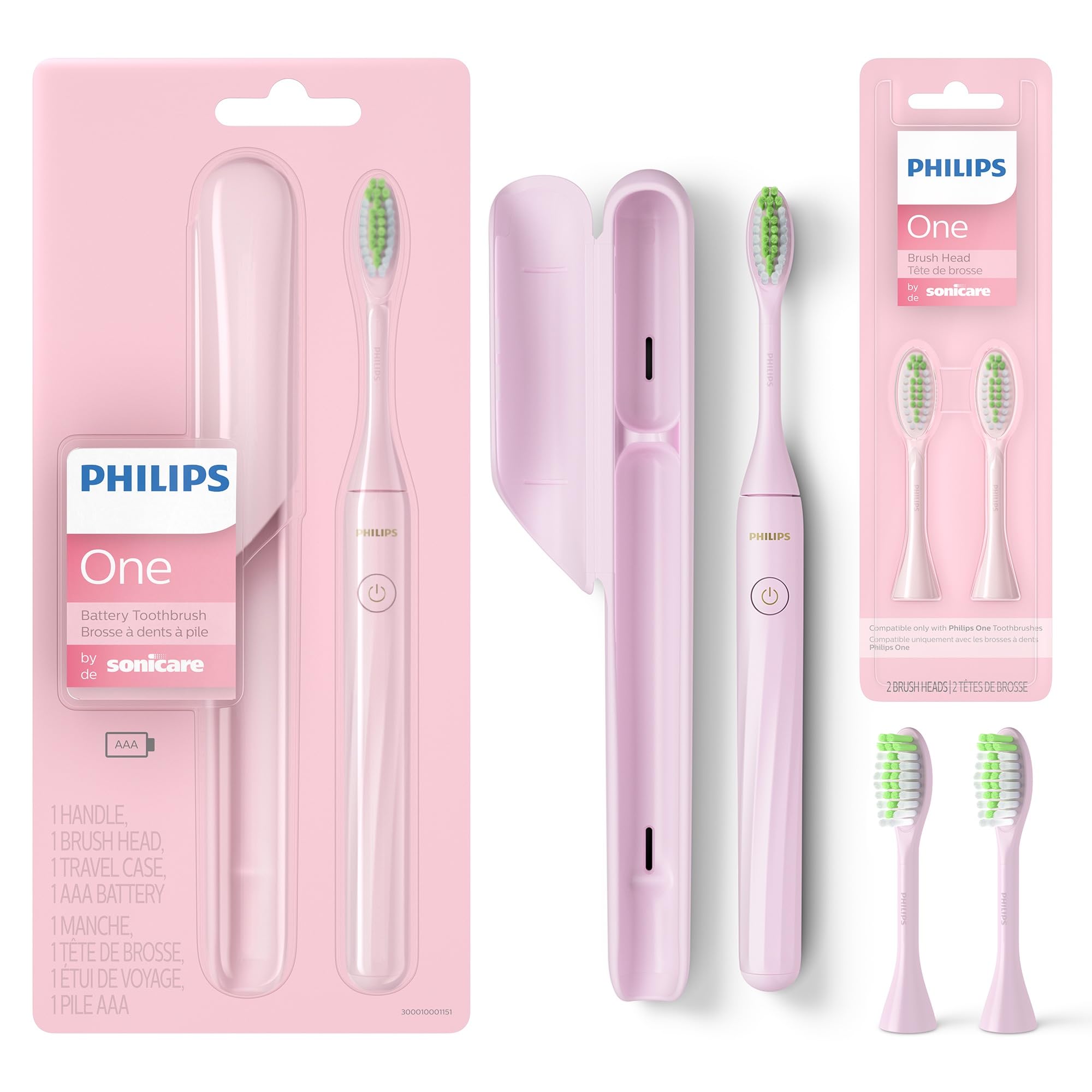 Philips One by Sonicare Battery Toothbrush, Brush Head Bundle, Manhattan Pink, BD3003/AZ 🍁 All In One Marketplace Canada