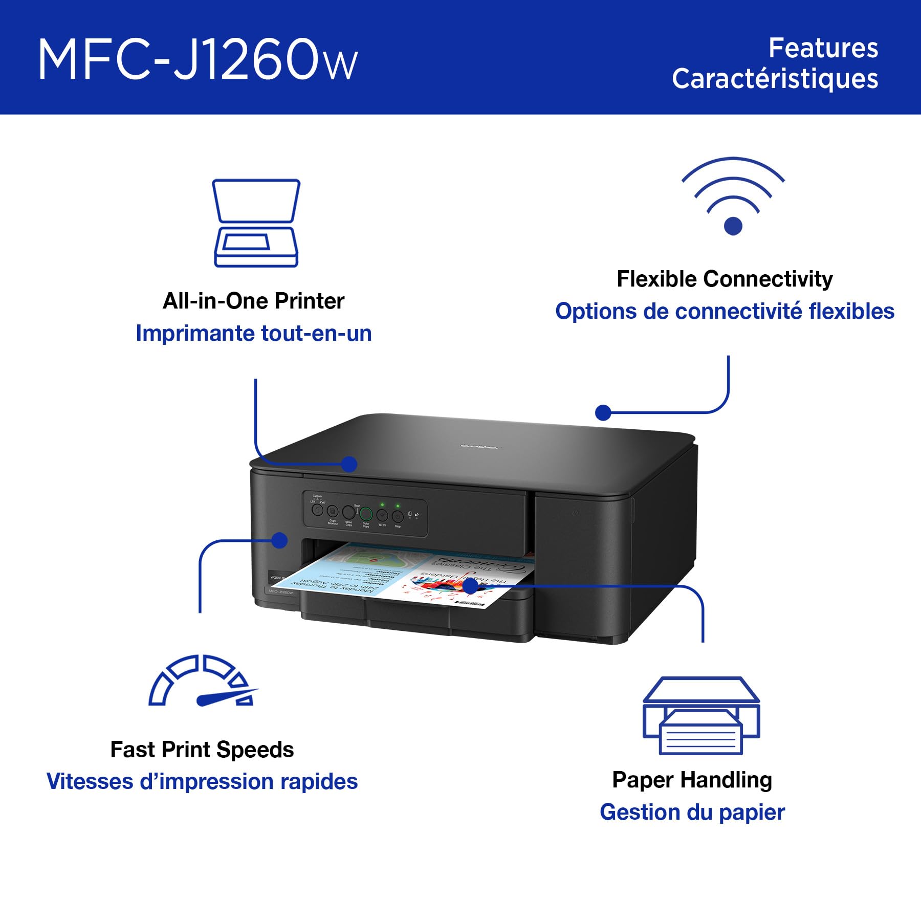 Brother MFC-J1260W Work Smart Wireless Colour Inkjet All-in-One Printer Scanner Copier for Home Office 150-Sheet Tray 16ppm Black 9ppm Colour with LC501 Starter Ink (MFCJ1260W) 🍁 All In One Marketplace Canada