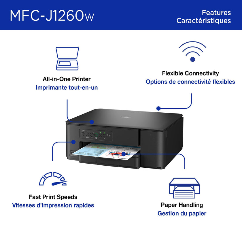 Brother MFC-J1260W Work Smart Wireless Colour Inkjet All-in-One Printer Scanner Copier for Home Office 150-Sheet Tray 16ppm Black 9ppm Colour with LC501 Starter Ink (MFCJ1260W) 🍁 All In One Marketplace Canada