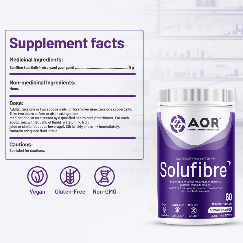 AOR - SoluFibre Powder, 300g 60-Servings - Partially Hydrolyzed Guar Gum Sunfiber for Digestive Comfort & Regularity - Vegan, Non-GMO & Gluten-Free - Gentle Prebiotic Fiber Supplement - Soluble Fiber 🍁 All In One Marketplace Canada