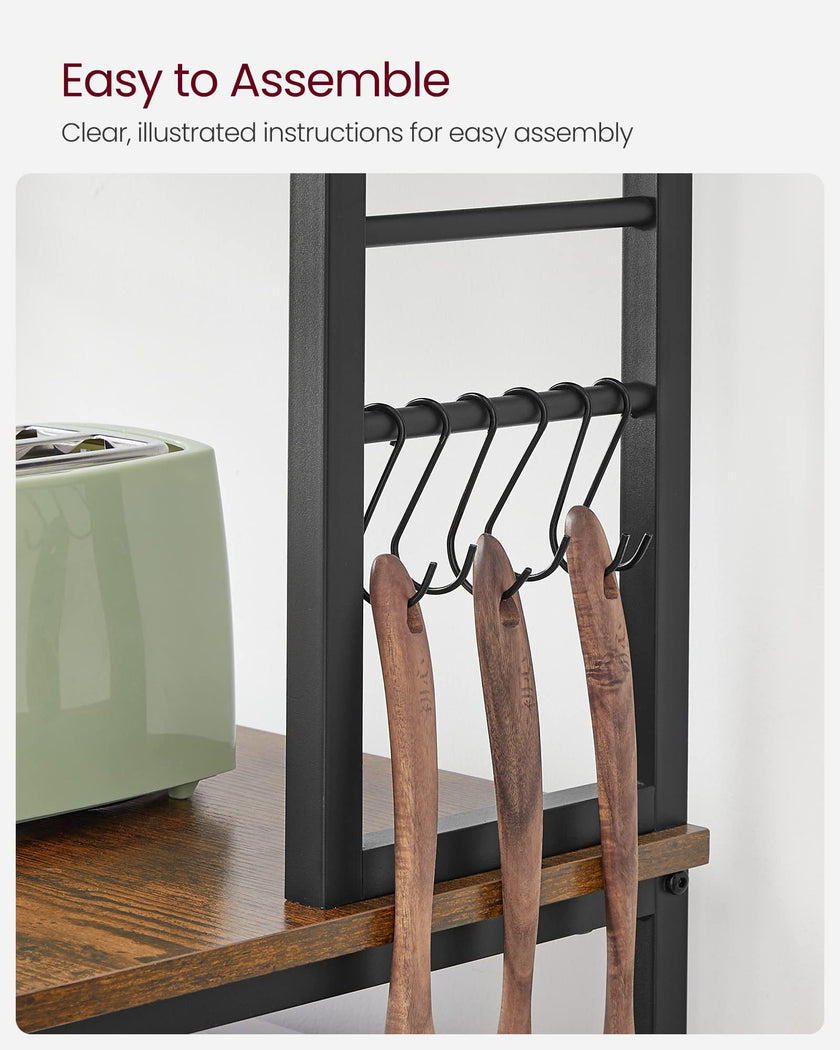 VASAGLE Coffee Bar, Baker’s Rack for Kitchen with Storage, 6-Tier Kitchen Shelves with 6 Hooks, Microwave Stand, Industrial, 15.7 x 23.6 x 65.7 Inches, Rustic Brown and Black UKKS024B01 🍁 All In One Marketplace Canada