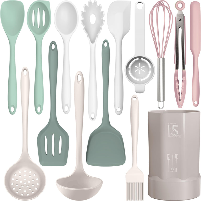 Silicone Cooking Utensils Set - 446°F Heat Resistant Silicone Kitchen Utensils,Spatula,Spoon, All Clad Kitchen Utensil Sets Gadgets Tools for Nonstick Cookware,Dishwasher Safe BPA Free (Multicolor) 🍁 All In One Marketplace Canada