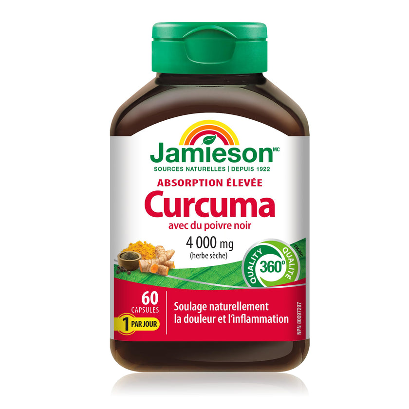 Jamieson Turmeric 4,000 mg, with Black Pepper, 60 Vegetarian Capsules, Natural Joint Pain Relief, Supports Inflammation, Helps with Digestion. High Absorption, Non-GMO, Proudly Canadian 🍁 All In One Marketplace Canada