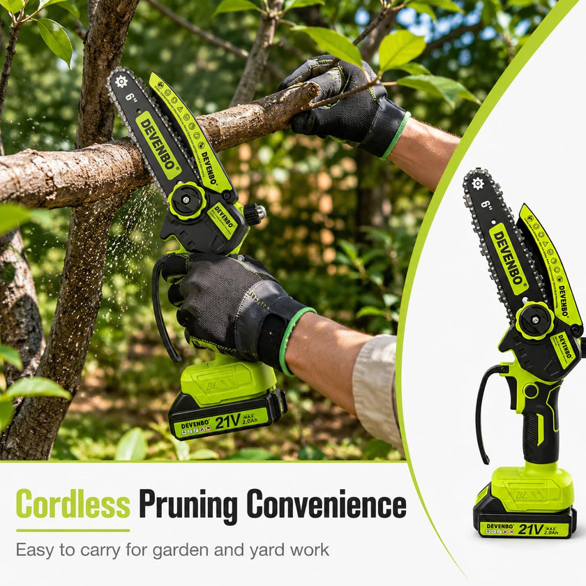 DEVENBO Cordless Mini Chainsaw, 6 Inch 880W Handheld Electric Saw with 2000mAh Battery, Portable Chainsaw for Gardening, Branch Cutting, Camping, Great Gift for Men & Dad 🍁 All In One Marketplace Canada
