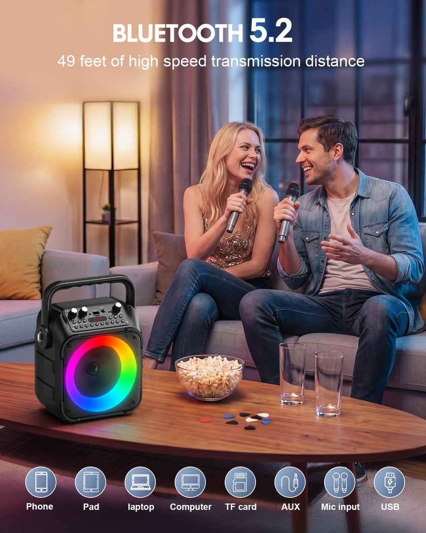Karaoke Machine for Adults Kids, Portable Bluetooth Karaoke Speaker with 2 Wireless Microphones System with Lights, PA System for Home Party Supports USB/TF/REC/FM/AUX(No Screen Included) 🍁 All In One Marketplace Canada
