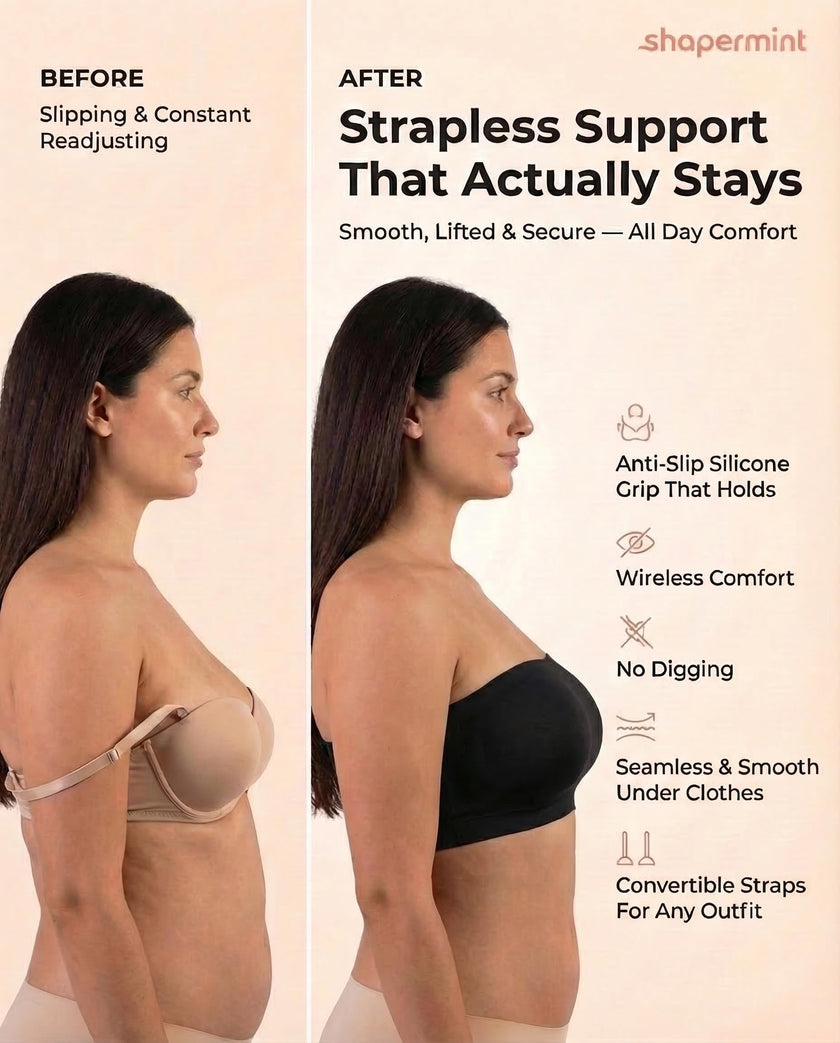 SHAPERMINT Convertible Strapless Bras for Women - Compression Wireless Bandeau Bra Top Black 🍁 All In One Marketplace Canada