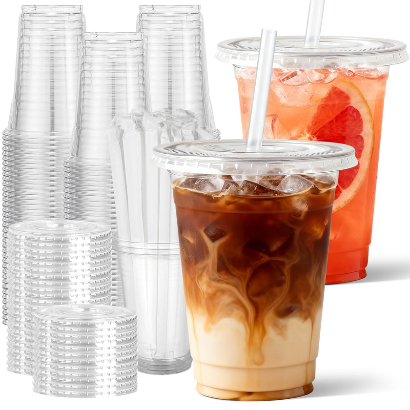 Sipthene 16 oz Clear Plastic Cups with Lids and Straws, 50 Set Disposable Coffee Cups for Iced Coffee, Cold Beverages, Smoothies and to-Go Drinks 🍁 All In One Marketplace Canada
