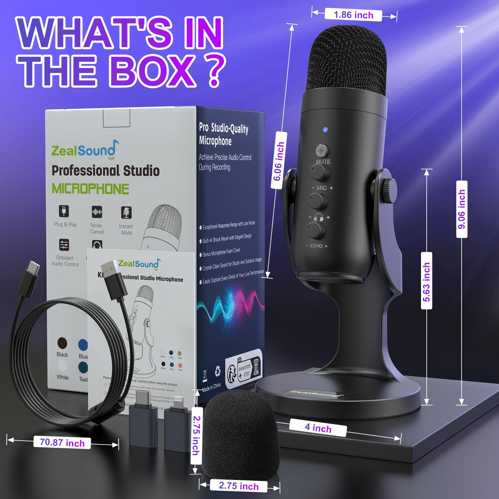 ZealSound Podcast Microphone for PC, Noise Cancellation USB Mic with Gain, Volume Adjustment & Mute Button, Monitoring & Echo, for YouTube, TikTok, Podcasting, Streaming, iPhone, iPad, Android, Mac 🍁 All In One Marketplace Canada