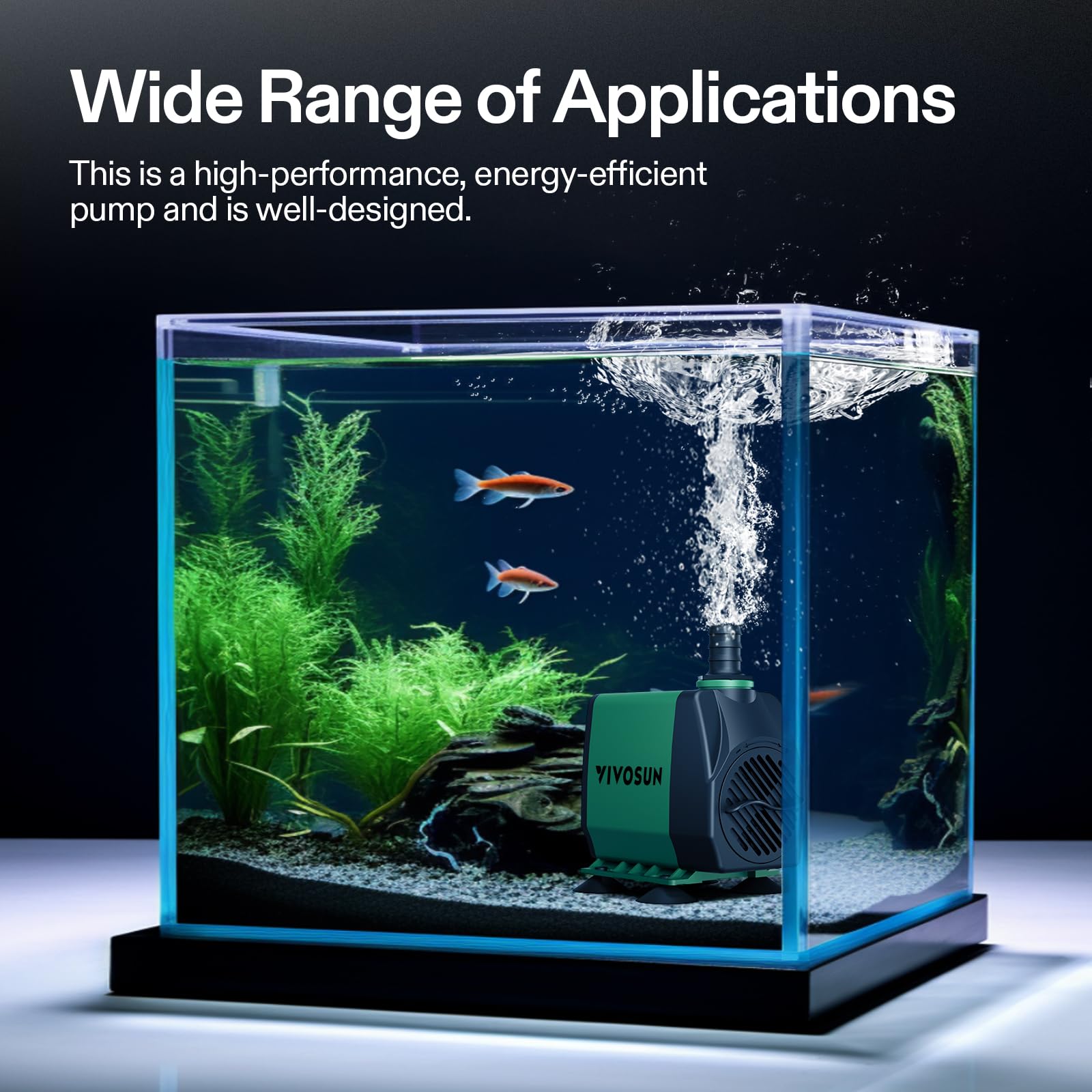 VIVOSUN 800GPH Submersible Pump(3000L/H, 24W), Ultra Quiet Water Pump with 10ft High Lift, Fountain Pump with 5ft Power Cord, 3 Nozzles for Fish Tank, Pond, Aquarium, Statuary, Hydroponics 🍁 All In One Marketplace Canada