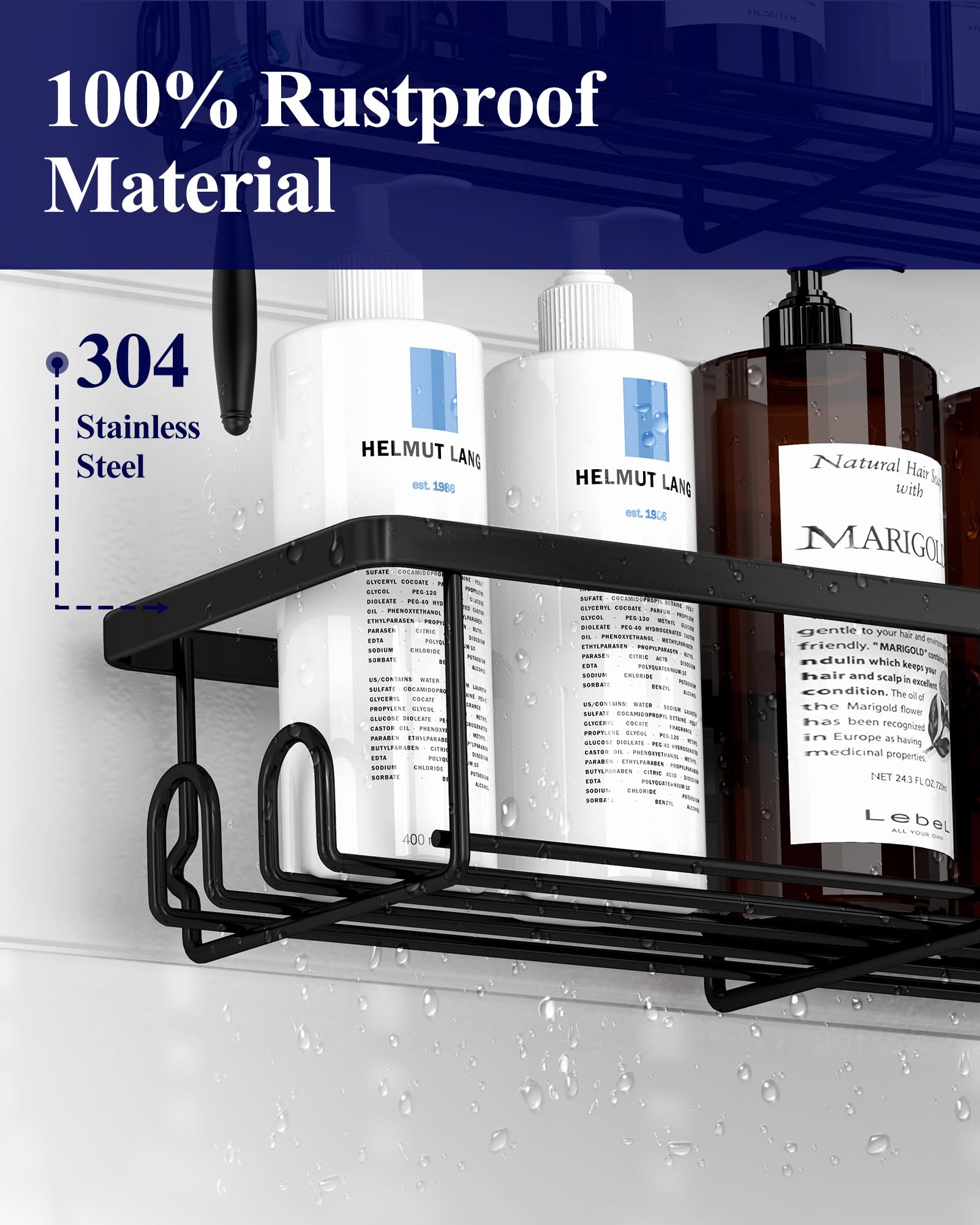 Kitsure Shower Caddy - 2 Pack Rustproof Stainless Steel Shower Organizer, No-Drill & Quick-Dry Shelves with Large Capacity, Durable Rack with 4 Hooks, Large, Black 🍁 All In One Marketplace Canada