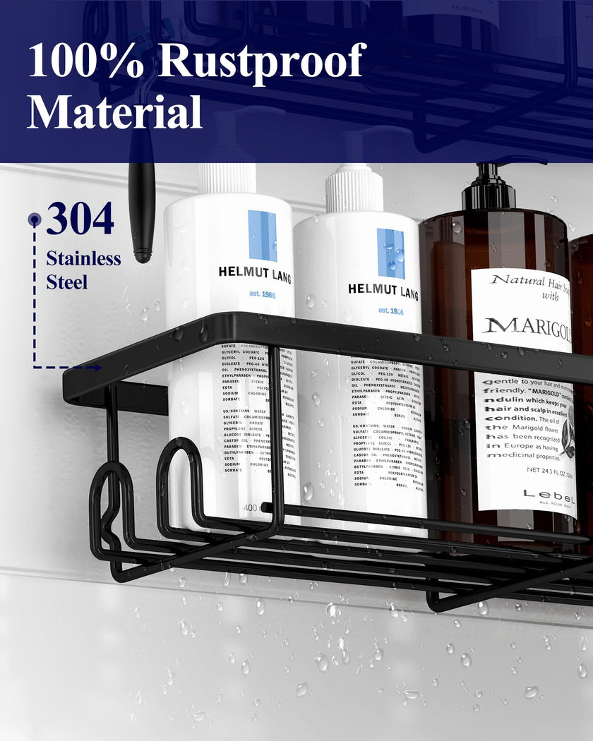 Kitsure Shower Caddy - 2 Pack Rustproof Stainless Steel Shower Organizer, No-Drill & Quick-Dry Shelves with Large Capacity, Durable Rack with 4 Hooks, Large, Black 🍁 All In One Marketplace Canada