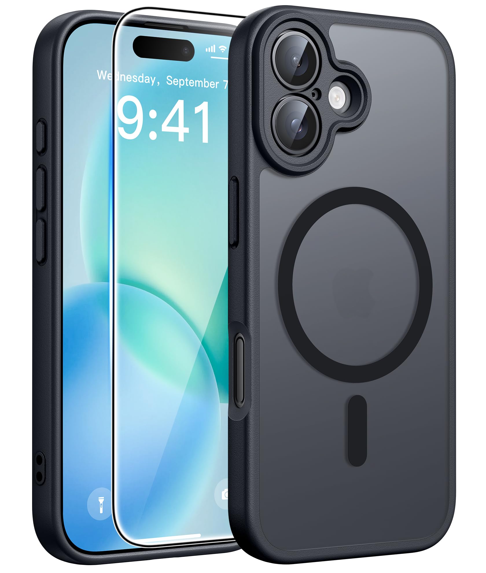 FNTCASE for iPhone 16 Phone Case: Magnetic Translucent Matte [Full Covered Camera Protection] [Screen Protector] Military Grade Shockproof Slim Cover Drop Proof Protective Cases - Black 🍁 All In One Marketplace Canada