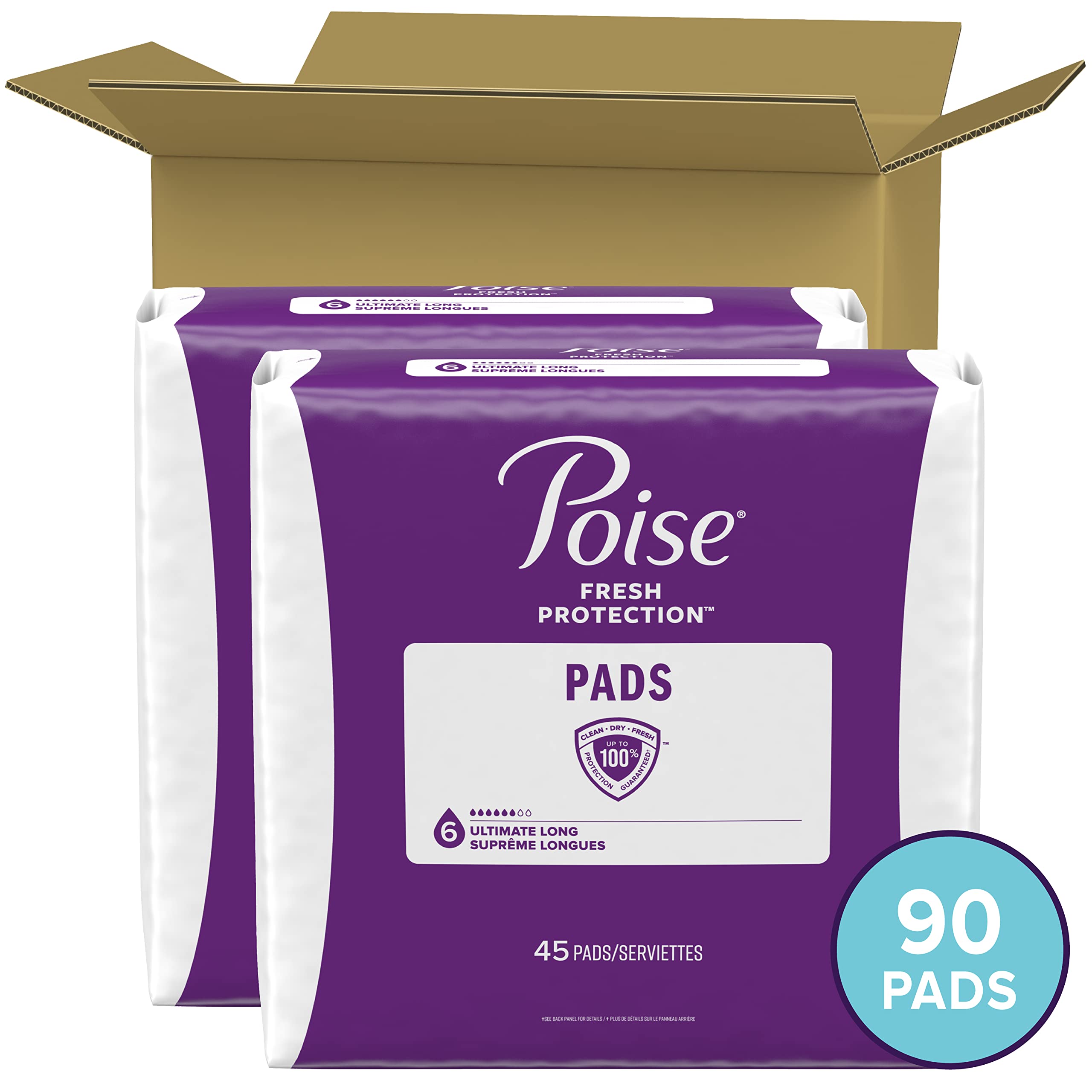 Poise Incontinence Pads for Women, Ultimate Absorbency, Long, Original Design, 90 Count (2 Packs of 45) (Packaging May Vary) 🍁 All In One Marketplace Canada
