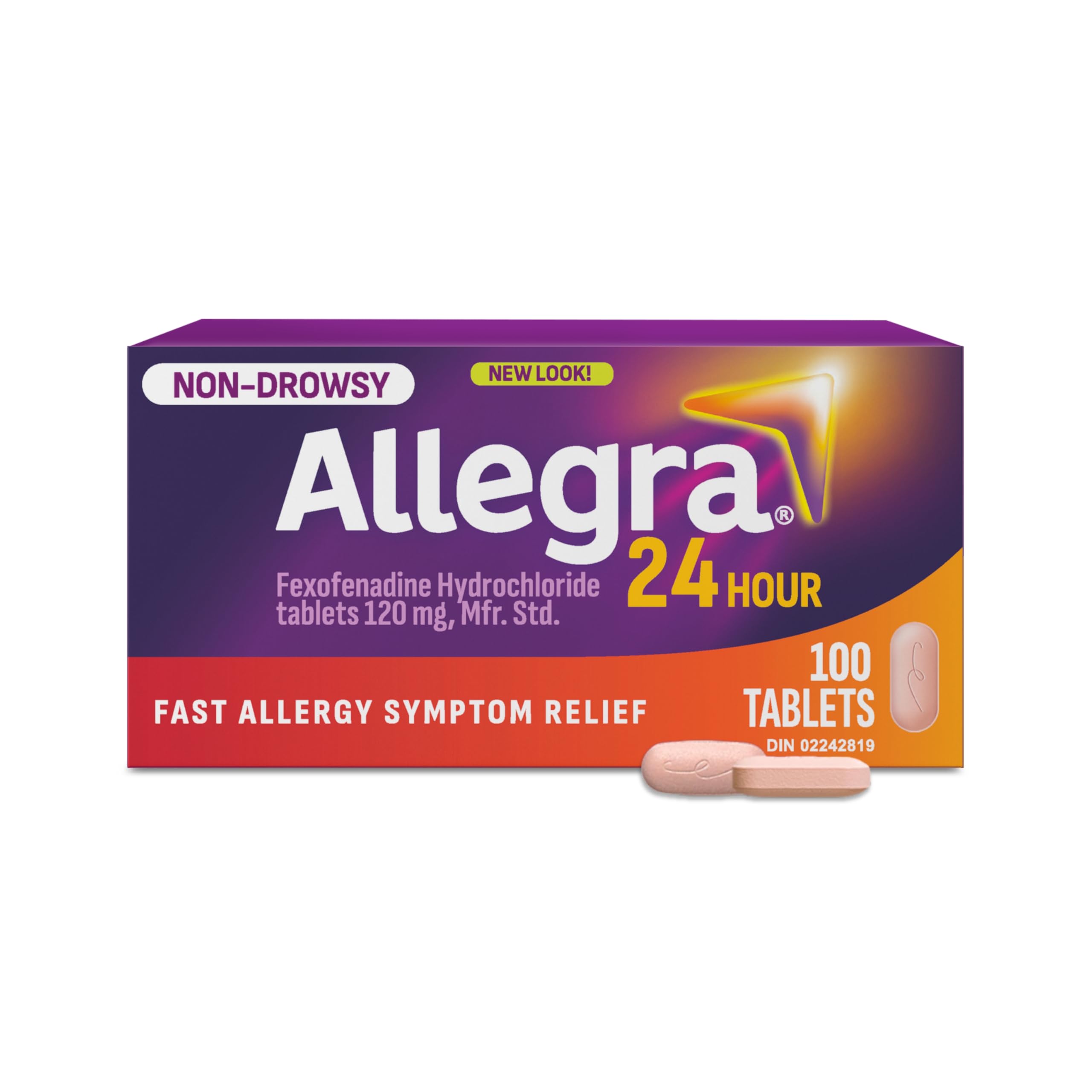 Allegra 24 Hour Allergy Medication, Non Drowsy, Fast and Effective Multi-Symptom Allergy Relief Medicine for Sneezing, Watery Eyes and Itchy Throat, Fexofenadine Hydrochloride 120 mg, 100 Tablets 🍁 All In One Marketplace Canada