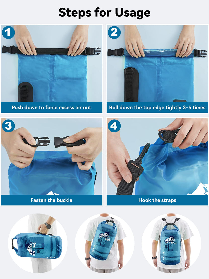 HEETA Dry Bag Waterproof for Women Men, Roll Top Lightweight Dry Storage Bag Backpack with Phone Case for Travel Swimming Boating Kayaking Paddle Board Camping Beach Accessories (Transparent Blue, 5L) 🍁 All In One Marketplace Canada