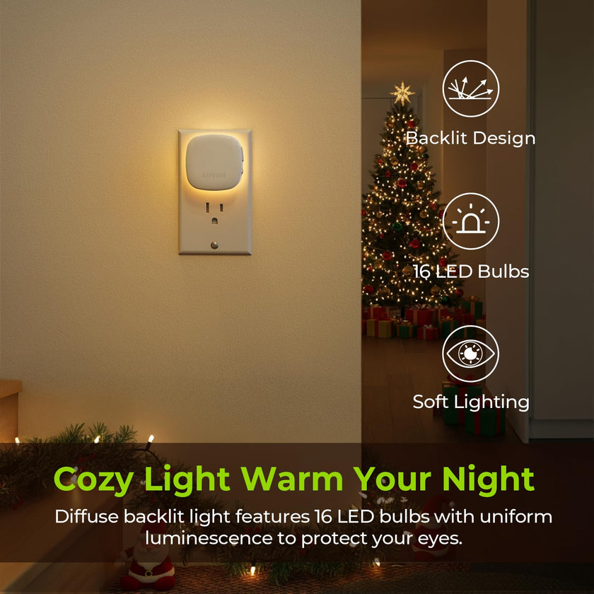 AUVON Plug-in LED Backlit Night Light with Motion Sensor & Dusk to Dawn Sensor, Dimmable Warm White Nightlight with 1-50 lm Adjustable Brightness for Bathroom, Bedroom, Hallway, Stairs (2 Pack) 🍁 All In One Marketplace Canada