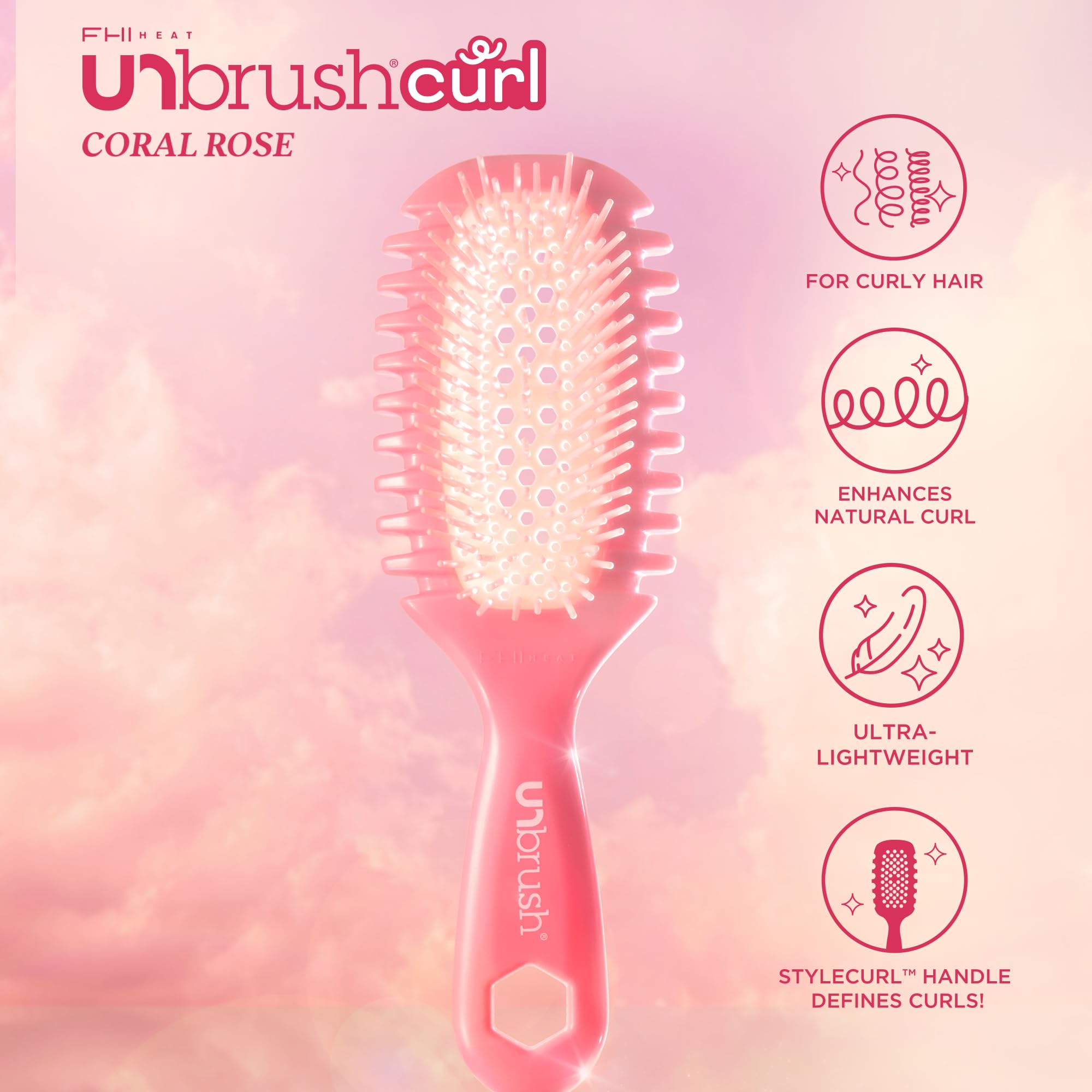 FHI Heat UNbrush Curl Defining Brush — Wavy, Coily, and Curly Hair Brush with DuoFlex Bristles & StyleCurl Handle — for Gentle Detangling & Faster Styling on Wet Hair - Coral Rose 🍁 All In One Marketplace Canada