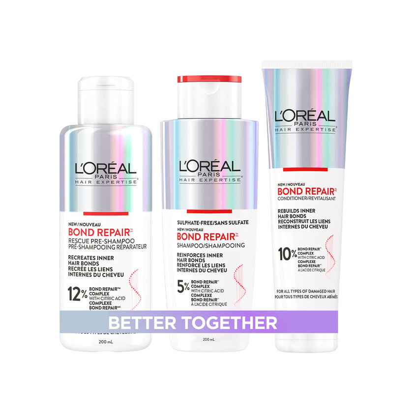 L'Oréal Paris Hair Expertise Bond Repair Shampoo and Conditioner Set with Hair Treatment, Citric Acid for Hair Breakage, 3x Pieces (Pre-Shampoo, Shampoo, Conditioner) 🍁 All In One Marketplace Canada
