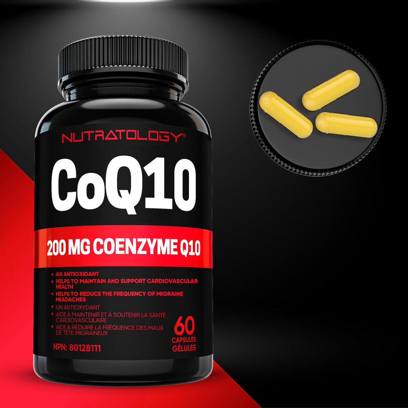 Nutratology® Coenzyme Q10 (CoQ10) 200MG - Cardiovascular Health Support - Antioxidant for Heart Health - Helps Reduce the Frequency of Migraines - CoQ10 Supplement - 60 Capsules 🍁 All In One Marketplace Canada