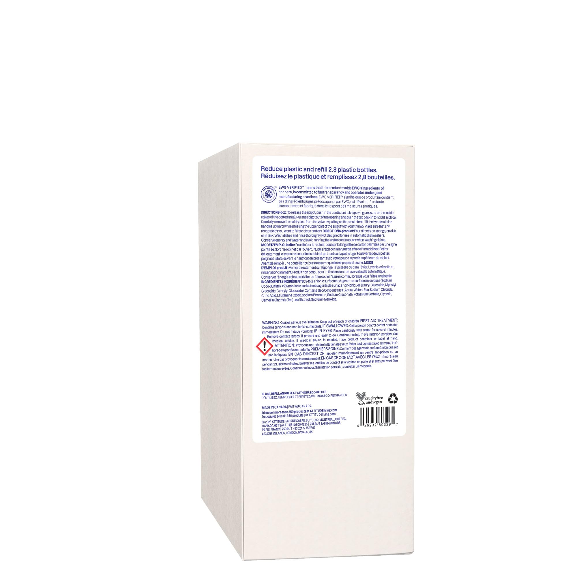 ATTITUDE Dish Soap Refill, EWG Verified, Plant-Based & Vegan Dishwashing Liquid, Naturally Derived, Made in Canada, Unscented, 2 Liters 🍁 All In One Marketplace Canada