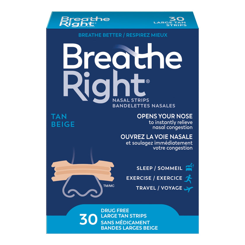 Breathe Right Nasal Strips, Original Large, Tan, Drug-Free Snoring Solution & Nasal Congestion Relief Caused by Colds & Allergies, Nightly Sleep, 30 Count 🍁 All In One Marketplace Canada