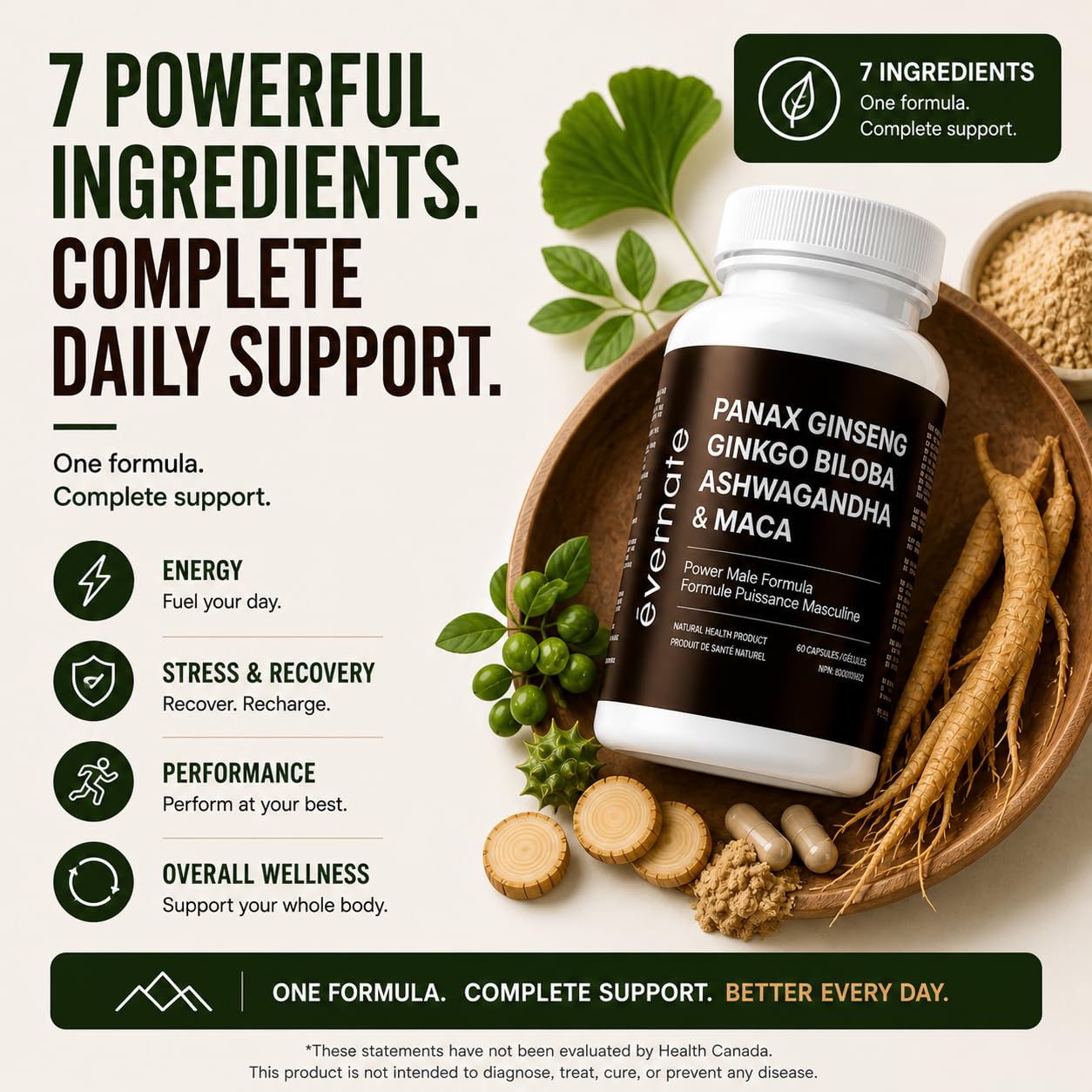ONE Maca, Ginkgo Biloba, Panax Ginseng, Tribulus, Tongkat Ali, L-Arginine & Ashwagandha – Energy, Stamina, Endurance & Vitality Support – Made in Canada 🍁 All In One Marketplace Canada