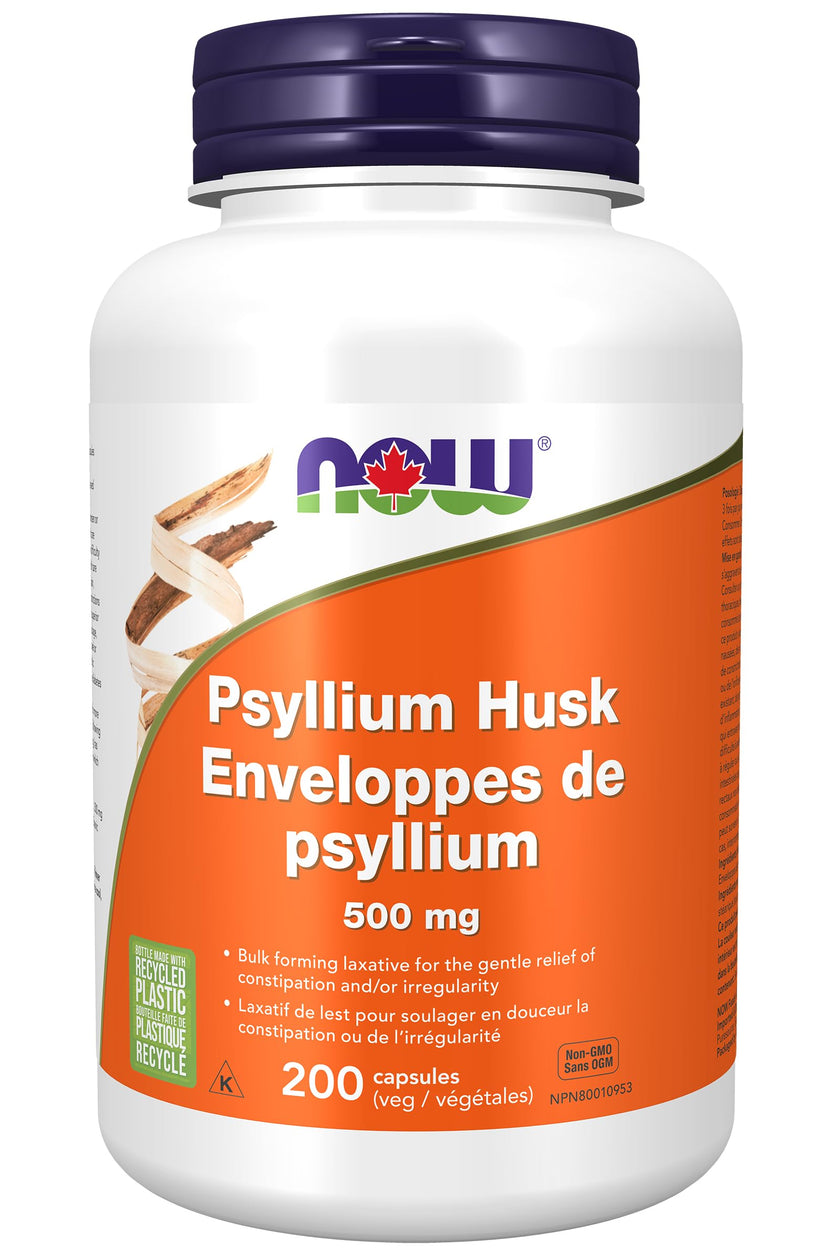NOW Supplements, Psyllium Husk Caps 500 mg, Natural Soluble Fibre, Intestinal Health*, 200 Veg Capsules 🍁 All In One Marketplace Canada